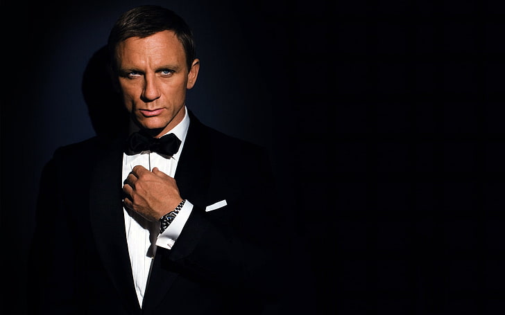James Bond, o fundo escuro, relógio, traje, ator, masculino, 007, daniel craig, james bond, HD papel de parede