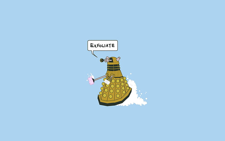 Exfoliate wallpaper, Daleks, Mr. Clean, Doctor Who, minimalism, humor, HD wallpaper