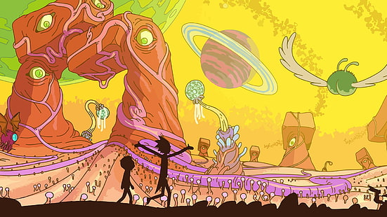 fictional character wallpaper, Rick and Morty, Adult Swim, cartoon, space, animation, planet, Rick Sanchez, Morty Smith, HD wallpaper HD wallpaper