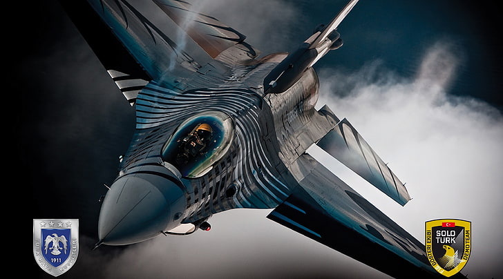 Solo Turk, avion de chasse gris et bleu, armée, soloturk, turquie, turkisharmy, f16, Fond d'écran HD