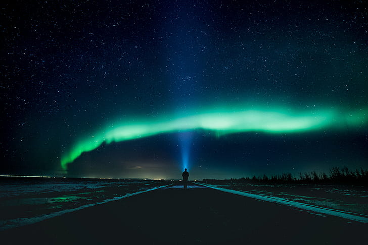 Allein, Aurora Borealis, Insel, Nordlichter, 4 K, HD-Hintergrundbild