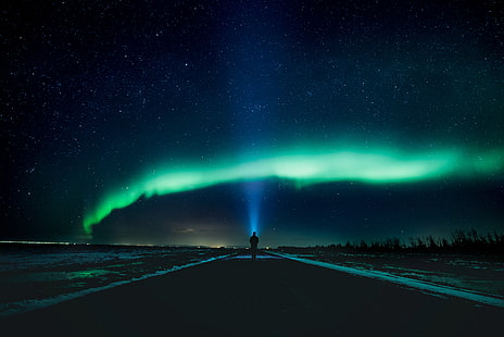Allein, Aurora Borealis, Insel, Nordlichter, 4 K, HD-Hintergrundbild HD wallpaper