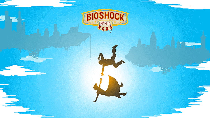 Bioshock Sonsuz dijital duvar kağıdı, BioShock Sonsuz, piksel sanatı, Booker DeWitt, video oyunları, düşen, Elizabeth (BioShock), HD masaüstü duvar kağıdı