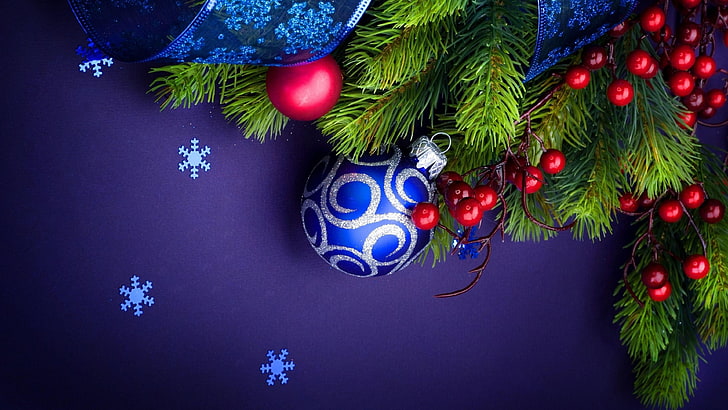 dekorasi natal, natal, hiasan natal, cemara, acara, bola natal, hijau sepanjang tahun, Wallpaper HD
