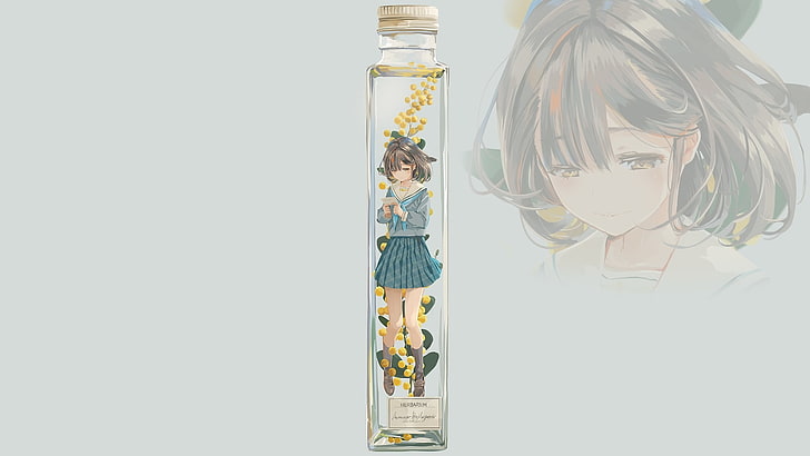 anime, manga, anime girls, simple background, gray background, herbarium, HD wallpaper
