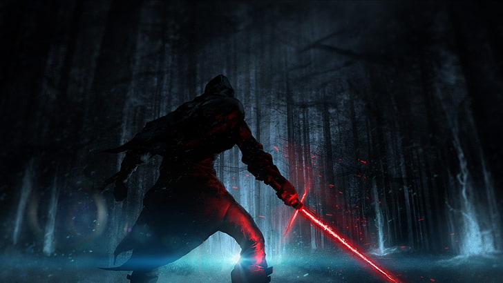 manusia memegang ilustrasi pedang, tanpa judul, Star Wars, Kylo Ren, Sith, Star Wars: The Force Awakens, lightsaber, Wallpaper HD
