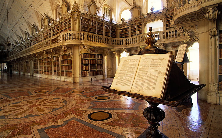 Portugal, biblioteca, libros, arquitectura, estanterías., Fondo de pantalla HD