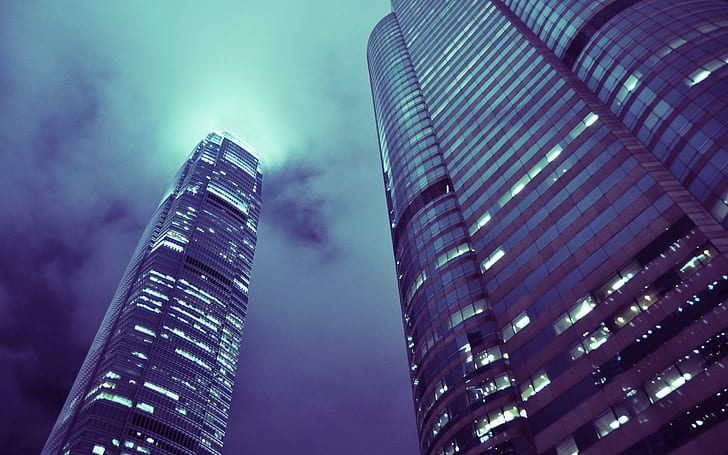 고층 빌딩 고층 빌딩 구름 HD, 두 개의 회색 건물, 구름, 도시 풍경, 고층 빌딩, 스카이 스크 래퍼, HD 배경 화면