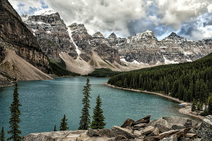 Laghi, Lago Moraine, Alberta, Banff, Parco Nazionale di Banff, Canada, Montagne Rocciose canadesi, Sfondo HD