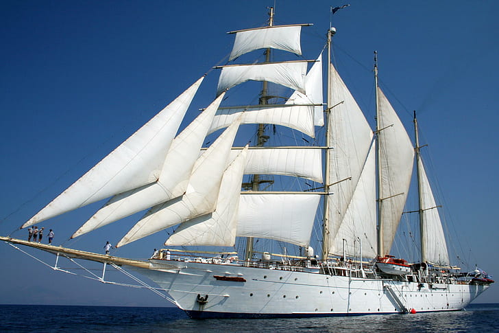 Beautiful Star Clipper, four, masted, clipper, sailboat, beautiful, water, ship, ocean, boat, pretty, sail, star, boats, HD wallpaper