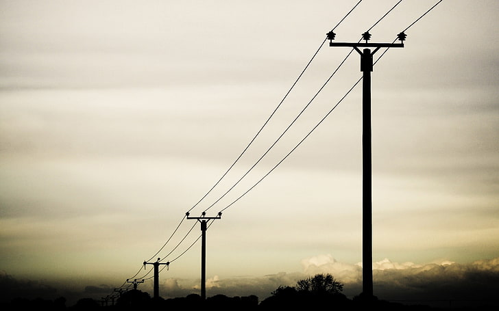 black electrical post, the sky, wire, Posts, HD wallpaper