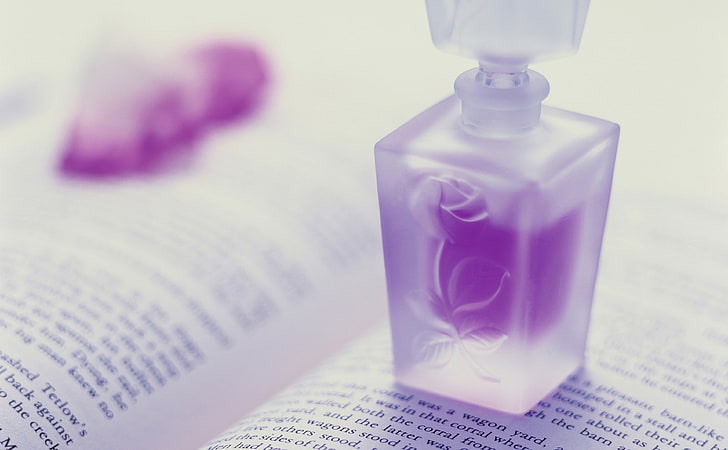 Violet Perfume, frosted glass scent bottle, Aero, White, Violet, Perfume, HD wallpaper