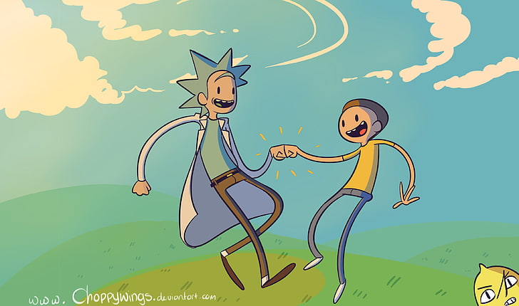Illustrazione di Rick and Morty, Rick and Morty, Adventure Time, crossover, Rick Sanchez, Morty Smith, Sfondo HD