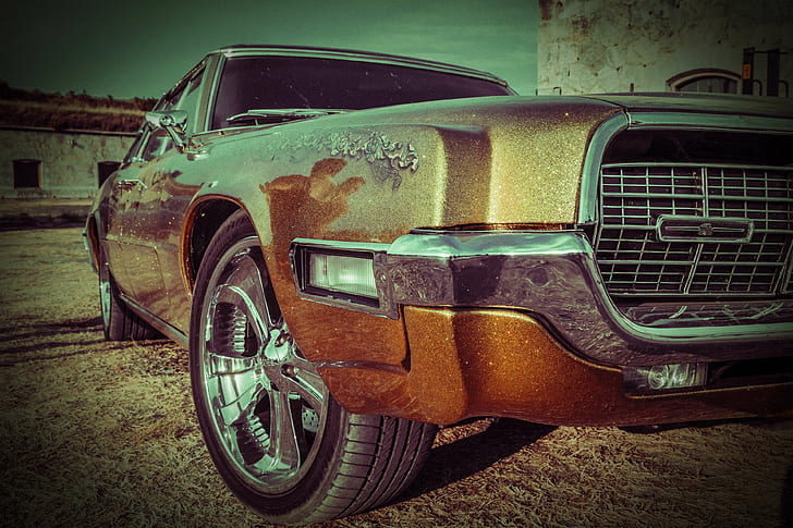 american car, car, classic, ford, glitter, muscle car, oldtimer, t bird, thunderbird, vintage, HD wallpaper