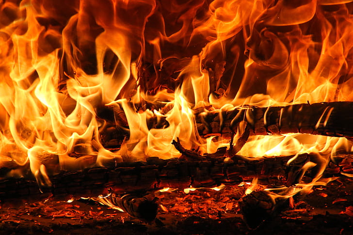 bonfire, fire, embers, ash, flame, dark, HD wallpaper