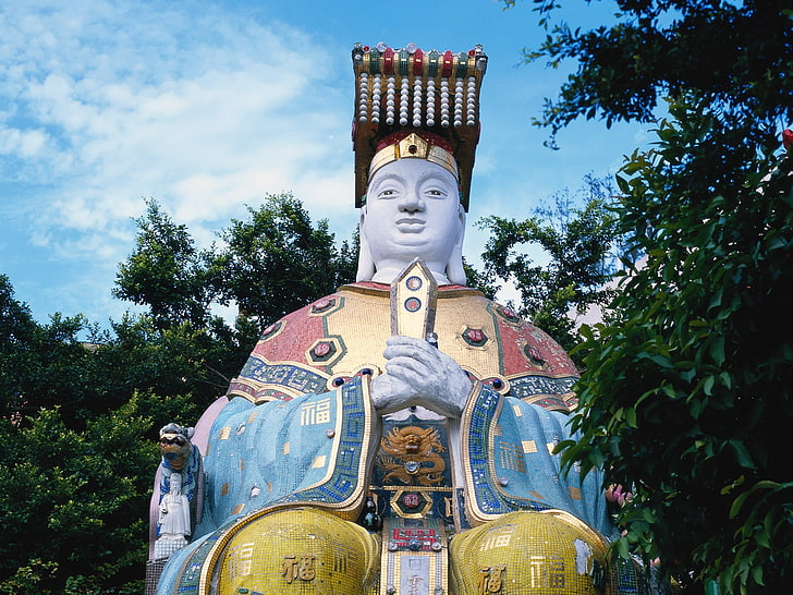 Statua di Dio indù, Hong Kong, statua, albero, cielo, monumenti, Sfondo HD