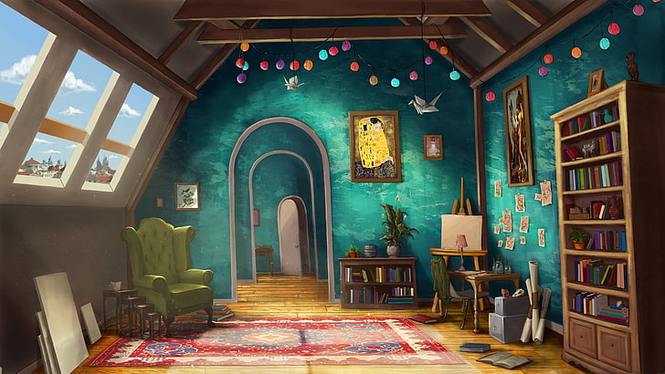 house interior painting, artwork, Daughter of Smoke and Bone, Chinese lantern, HD wallpaper