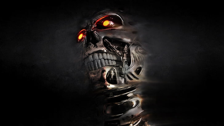 T-800, Terminator, crânio, endosqueleto, arte digital, cyborg, filmes, máquina, HD papel de parede