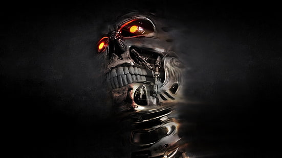 T-800, Terminator, crânio, endosqueleto, arte digital, cyborg, filmes, máquina, HD papel de parede HD wallpaper