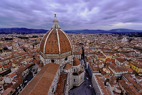 Italy, panorama, Cathedral, Florence, the dome, Santa Maria del Fiore, view from the bell tower of Giotto, HD wallpaper HD wallpaper