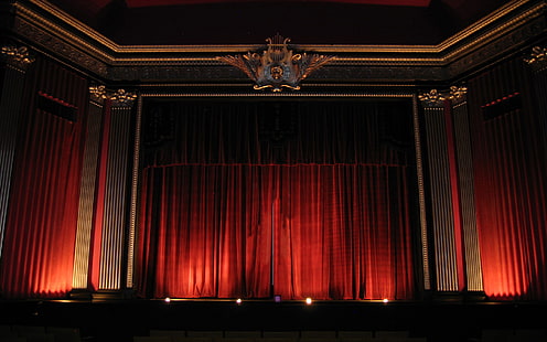red window curtains, theatre, curtain, waiting, HD wallpaper HD wallpaper