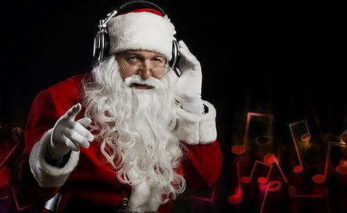 santa claus, christmas, headphones, music, hand, santa claus photo, santa claus, christmas, headphones, music, hand, HD wallpaper HD wallpaper