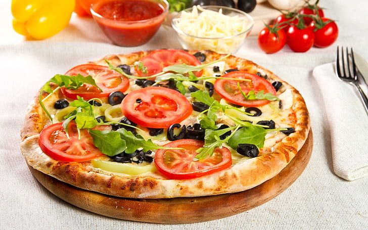 Pizza Vegetarian, pizza, makanan, pizza vegetarian, Wallpaper HD