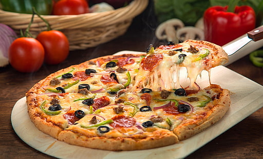 Еда, пицца, натюрморт, HD обои HD wallpaper