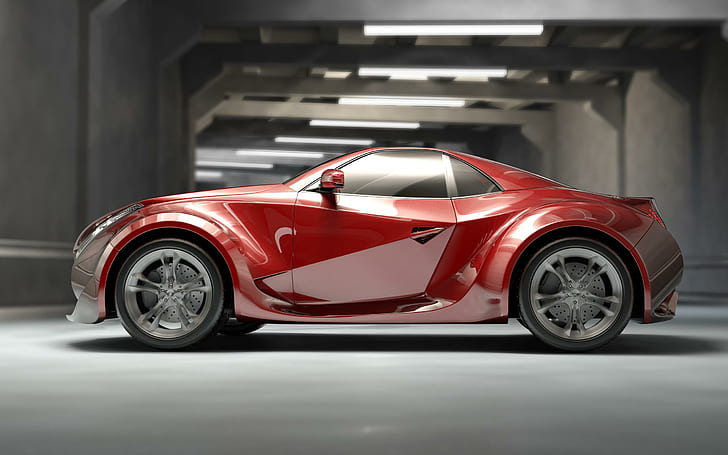 Das zukünftige Auto, rotes Coupé, Zukunft, andere Autos, HD-Hintergrundbild