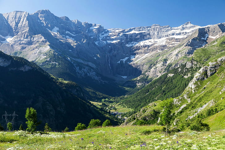 france, gavarnie, grass, midi-pyrenees, mountains, nature, scenery, HD wallpaper