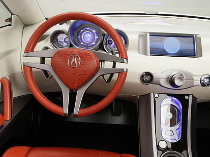 red and gray Acura car steering wheel, acura, rd-x, concept, 2005, salon, interior, steering wheel, speedometer, HD wallpaper HD wallpaper
