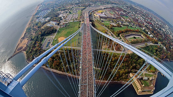 jembatan, New York, panorama, AS, Verrazano-Narrows, Wallpaper HD