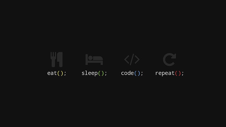 yemek, uyku, kod ve tekrar logoları yemek uyku kodunu tekrar, programlama, kod, minimalizm, HD masaüstü duvar kağıdı