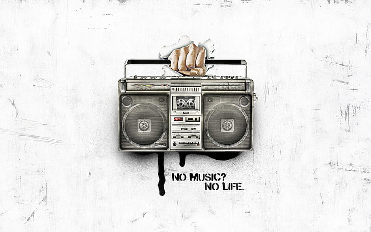 No Music No Life, gray and black cassette player radio, vintage tape, old tape, HD wallpaper