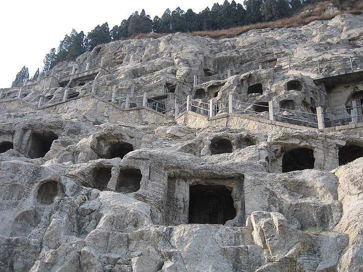 カッパドキア、トルコ、ロングマン洞窟、歴史的、木、石、 HDデスクトップの壁紙