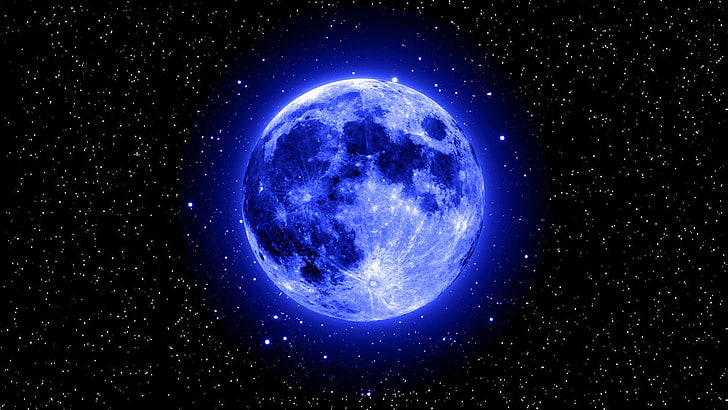 blue moon illustration, space, stars, the moon, blue, HD wallpaper