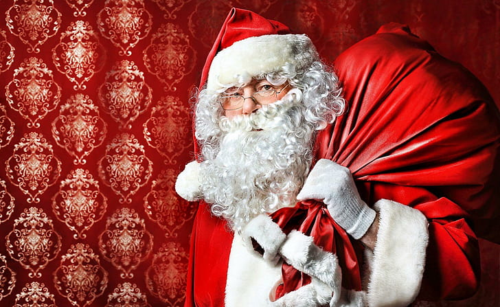 santa claus, bag, christmas, gifts, glasses, beard, santa claus, christmas, gifts, glasses, beard, HD wallpaper