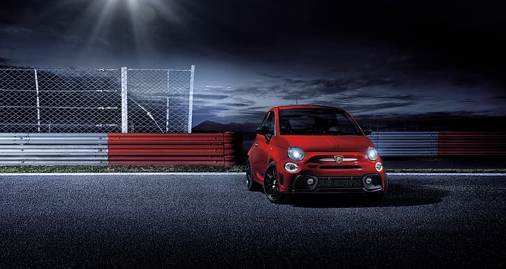 Red, Car, Abarth, Front, 595, 2017, Pista, HD wallpaper