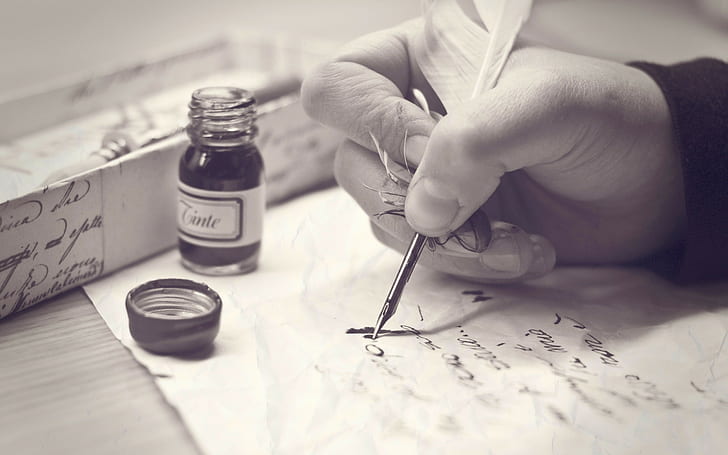 Brief, Hände, Tinte, Stifte, Federkiel, Federn, HD-Hintergrundbild