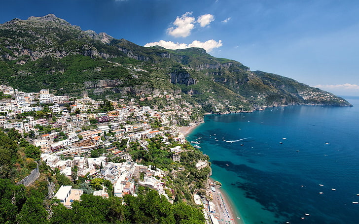 Positano waterfront landscape photos wallpaper 05, green-leafed trees, HD wallpaper