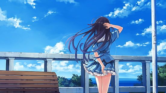 blue sky, anime, anime girl, summer, blue sky, summer, anime girl, HD wallpaper HD wallpaper