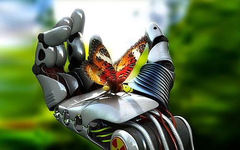 sztuka cyfrowa sztuka fantasy robot ręka motyl 3d, Tapety HD HD wallpaper