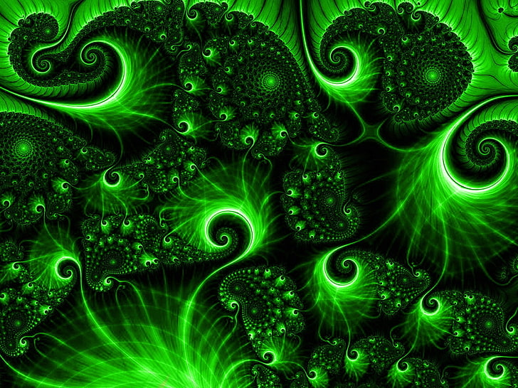 зеленый Пейсли картинки, абстракция, фрактал, художественный, черный, темный, цифровое искусство, зеленый, HD обои