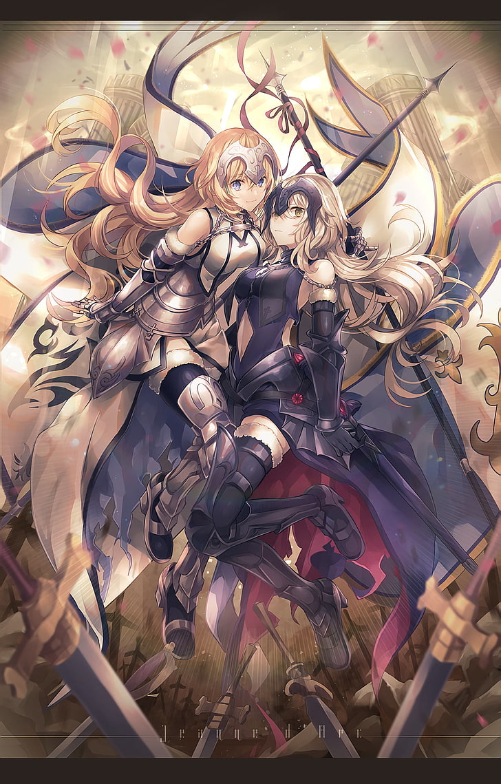 두 여성 애니메이션 캐릭터 바탕 화면, 눈금자 (Fate / Grand Order), Jeanne (Alter) (Fate / Grand Order), Fate / Apocrypha, Ruler (Fate / Apocrypha), Fate / Grand Order, HD 배경 화면, 핸드폰 배경화면
