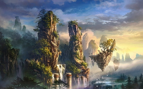 الأعمال الفنية الخيالية العائمة تحوم الجزيرة العائمة Abstract Fantasy HD Art ، fantasy ، Floating، خلفية HD HD wallpaper