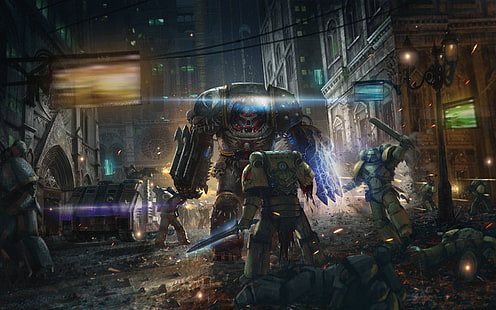 الرسوم التوضيحية للروبوت ، والأعمال الفنية ، والفن الخيالي ، والدروع المستقبلية ، و Warhammer 40000، خلفية HD HD wallpaper
