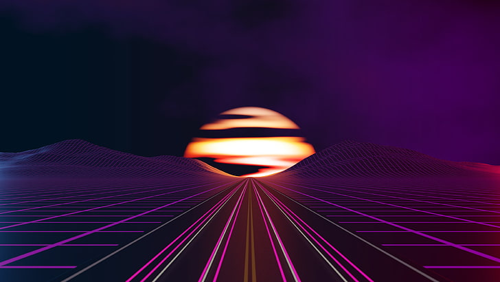 The sun, The sky, Road, Music, Neon, Graphics, Synthpop, Synth, Synth-pop, Sinti, HD wallpaper