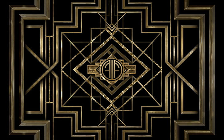 The Great Gatsby, gold, minimalism, digital art, pattern, Art Deco, black, HD wallpaper
