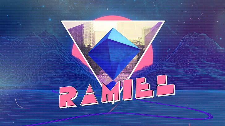 Mountains, Neon, Angel, Background, Triangle, Synthpop, Synth, Retrowave, Synthwave, Ramiel, HD wallpaper