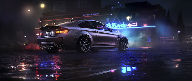 silver BMW coupe animation, ultra-wide, car, BMW, Need for Speed, HD wallpaper